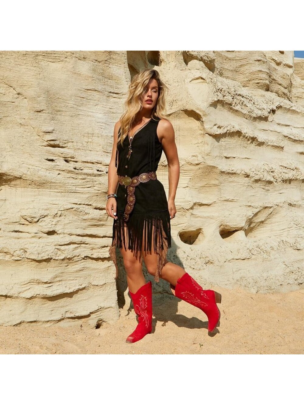 Women’s Red Western Cowboy Boots Mid-Calf Chunky Heel Snip Toe Low Instep - Picture 6 of 6